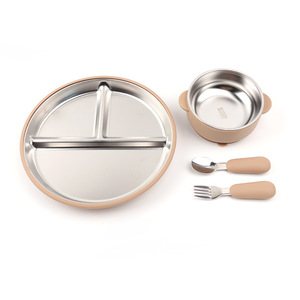 Assiette bébé en acier inoxydable 304, lot de 4 pièces, avec ventouse amovible, manchon en silicone, design compartimenté, <span class=keywords><strong>vaisselle</strong></span> pour tout-petits - Product Image 6