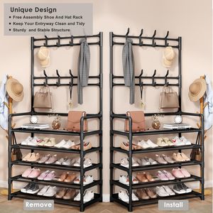 Shoes Storage <b>Stand</b> with Coat and <b>Hat</b> Rack Clothes Hanger with Shoe Organizer Floor Hanger Wholesale - Product Image 3