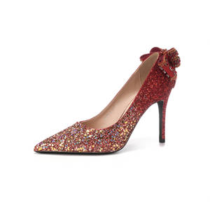 <b>Red</b> <b>Glitter</b> Stiletto Heel Pumps Pointed Toe Bow Decoration Bridal Wedding Shoes 9000B-016 Super High 8cm Up - Product Image 5