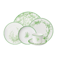 Service de table vintage en porcelaine fine motif muguet vert, assiette de présentation florale en céramique, tasse à café et bol en porcelaine pour mariage