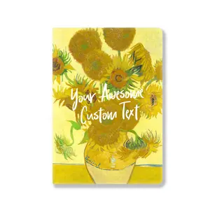 Van gogh fleur a5 jaune, estampage en or 24 k, couverture rigide imprimée sur grille à points, planificateur de journal intime planificateur pour billets