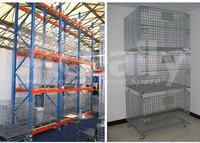 Conteneur pliable en treillis métallique Aceally avec roues de 5 pouces, galvanisé à chaud, capacité de 500 kg, certifié ISO9001/CE pour entrepôt