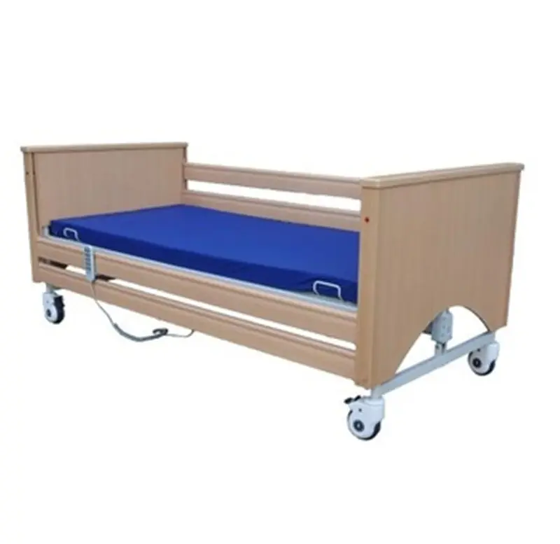 Cama de hospital con motor plegable de madera eléctrica, 6 funciones, cuidado del hogar, superventas