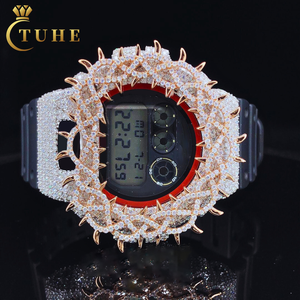 Boîtier de montre DW6900 Iced Out Thorn Design en argent 925 avec moissanite Hip Hop VVS D, accessoires de montre sertis de diamants - Product Image 1