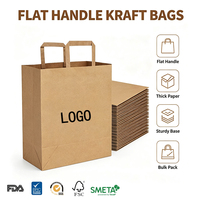 Grands sacs en papier kraft brun avec poignées plates, vente en gros, logo personnalisé, sacs cadeaux recyclables et biodégradables