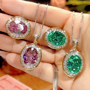 Vintage Eco-friendly Copper Imitation Jewelry Emerald Necklace Set 12*16mm Paraiba Green Cubic Zirconia Pendant <b>Earrings</b> Set - Product Image 1