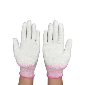 Guante de nailon ESD con fibra de carbono PU dedo Palma ajuste guantes esd