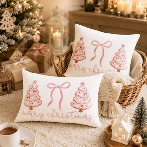 Christmas Embroidered Throw Pillow <b>Cover</b> Cushion Case for <b>Sofa</b> Living Room Bowknot Festive Pillowcase - Product Image 1
