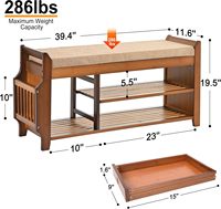 PETKABOO Bangku Sepatu Bambu dengan Laci Tersembunyi, Penyangga Samping, Penyimpanan 2 Tingkat, Bantalan - Untuk Penggunaan di Pintu Masuk/Lorong/Ruang Tamu/Kamar Tidur, Buatan Cina