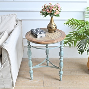 INNOVA Rustic Small Solid Wood Carved Coffee <b>Table</b> Shelf Metal Frame Easy Assembly Antique Shabby Chic Design Home Furniture - Product Image 1