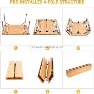 Modern Heavy Duty <strong>Bamboo</strong> Folding Camping <strong>Table</strong> with Adjustable Height Portable Lightweight Design for Outdoor Use - Product Image 2