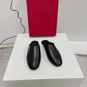 Mules décontractées pour hommes en cuir noir à bout rond, à enfiler, sans talon, pour le quotidien - Product Image 1