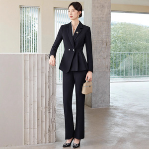 Women's Hotel Uniform Suit Dark Blue Long Sleeve Polyester Professional <b>Work</b> Attire Fall 2025 - Product Image 3