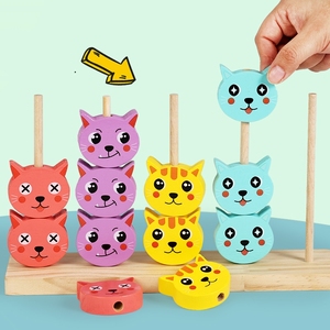 Kit d'activités d'apprentissage préscolaire pour garçons et filles : jeu de perles à lacer, jeu de construction et d'empilage, jeu de correspondance de chiffres et de calculs mathématiques, et blocs à motifs de chats - Product Image 2