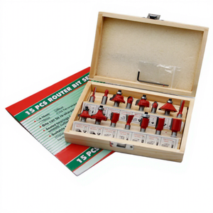 Jeu de 15 fraises multifonctions Mr Drill, queue de 8 mm, lames rouges, outils de fraisage pour le travail du bois, 0,564 kg - Product Image 1