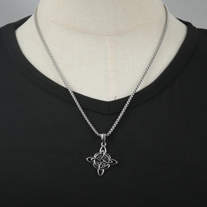 Celtic Pendant <b>Titanium</b> Steel Geometric Lucky Knot Men's Necklace Silver Retro Style 3.0x60cm Chain 24085 - Product Image 4