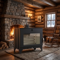 Poêle à bois autoportant en acier robuste pour chauffage intérieur, avec chambre de combustion à double couche, pour une combustion efficace du bois