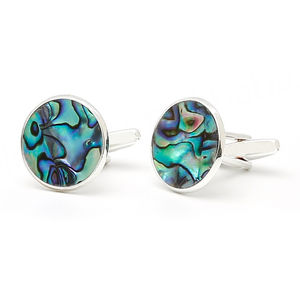 Top Quality Shirt Cufflinks Hot-selling Luxury <b>Abalone</b> <b>Shell</b> Inlaid Round Silver Men's Shirt Cufflinks - Product Image 1