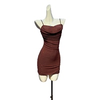Kaffeebraunes Strass-Rückenfreies Slip-Kleid, Luxuriöses Minimalistisches Sexy Spaghetti-Träger Abendkleid für Geburtstag Bankett Party