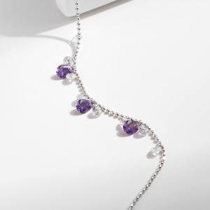 S925 Silver Chain <b>Bracelet</b> With Amethyst And Round Crystal Rhinestones Claw Setting Classic Style Women's Everyday Wear Jewelry - Product Image 3
