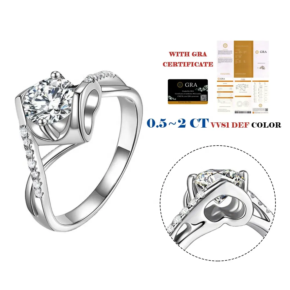2023 Fashion Custom 1ct VVS Moissanite Diamond Double Ring Set S925 Sterling Silver Engagement Ring for Women Bridal Moissanite