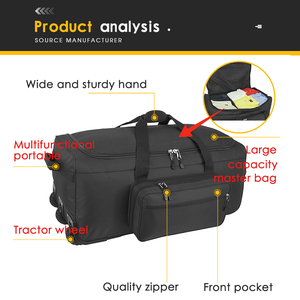 Bolsa deportiva y de viaje táctica con ruedas de gran capacidad, que combina funciones de gimnasio y viaje, con compartimentos de almacenamiento con cremallera. - Product Image 2