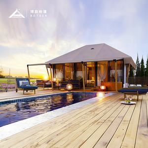 高品質耐火防水キャンバスキャンピングテントパティオ付き高級サファリスタイルサファリアドベンチャー - Product Image 4