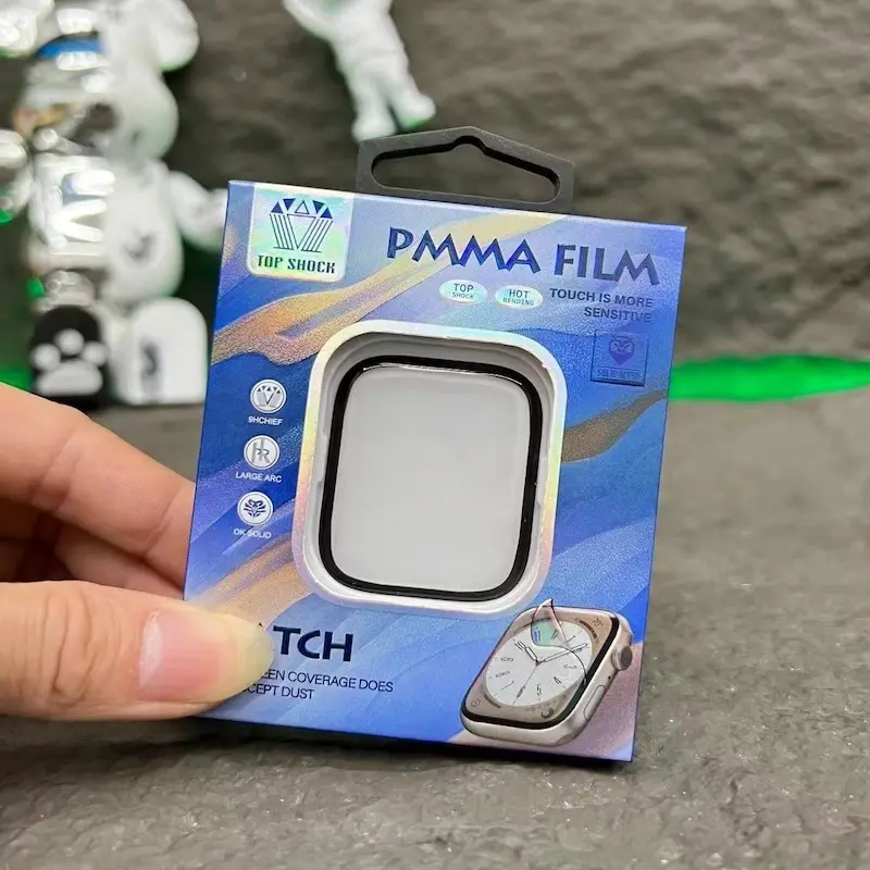 Protetor de tela de vidro temperado transparente 45mm 44mm filme PMMA macio para Apple Watch série 8 HD grau AAA