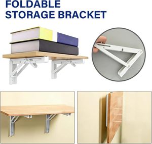 Heavy Duty L Shape 90 Degree Folding <b>Shelf</b> Brackets Metal Wall Mount Space Saving Side Opening for Table <b>Shelf</b> Furniture - Product Image 5