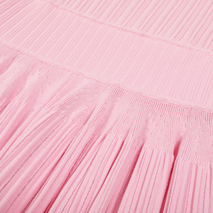 Miniabito in maglia da donna semplice con vita naturale, plissettato, a balze, scollo rotondo, senza maniche, lavorazione traforata, tinta unita, modello 2026 - Product Image 5