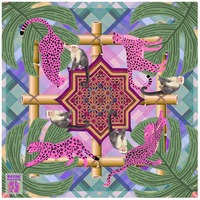 Tropical Jungle Cheetah & Monkey Mahjong Mat - Penutup Meja Anti-Selip Peredam Kebisingan