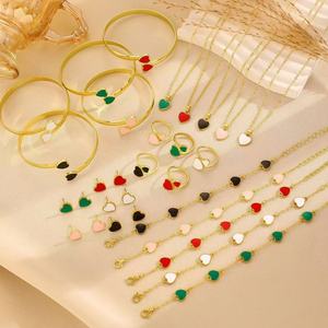 Hot-selling Gold Plated Bohemian Geometric Five-petal Flower Heart-shaped Oil Drip Women's <b>Necklace</b> Bracelet <b>Ring</b> Stud Bracelet - Product Image 5