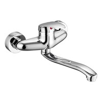 Robinet mural chaud-froid en acier inoxydable électroplaqué, avec cartouche céramique à longue portée, deux-en-un pour évier de cuisine/lave-vaisselle/lave-linge