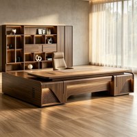 LBZ-314X Bureau de direction de luxe italien de style chinois moderne en noyer massif avec armoire de rangement haut de gamme