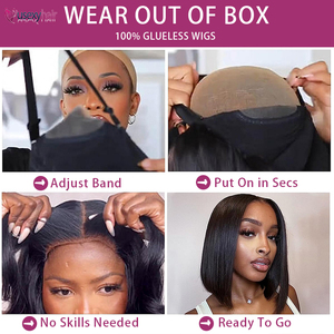 Perruque Bob Courte de 14 Pouces en Gros à Prix Abordable, Perruques Bob à Dentelle Transparente avec Fermeture 4x4, <span class=keywords><strong>Cheveux</strong></span> Brésiliens Remy Naturels Non Traités pour Femmes Noires - Product Image 4