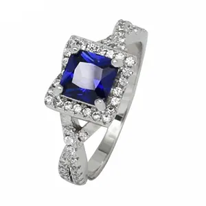 Infinity Square CZ Synthetic Stone Jewelry Ring Sapphire 925 Sterling Silver Jewellery