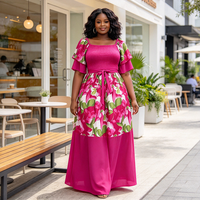 Nouvelle Robe Décontractée Ample à Col Carré et Manches Courtes, Imprimé Floral Rétro, Coupe Trapèze, Vente en Gros 24640