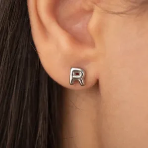 最佳新产品流行3d小字母耳钉耳环不锈钢防过敏时尚生日字母耳环