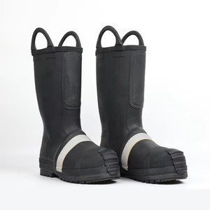 Black Rubber Safety <b>Boots</b> <b>Slip</b>-<b>On</b> With Mesh Panel And Pull Handles For Work Protection - Product Image 2
