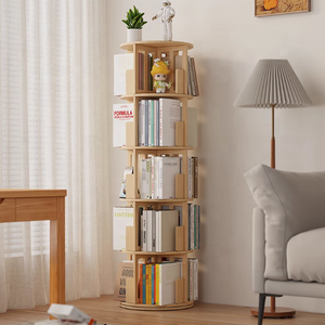 Estantería giratoria <span class=keywords><strong>circular</strong></span> de madera maciza con ruedas Torre de estantería rodante de tipo ancho de 360 ° adecuada para niños - Product Image 5