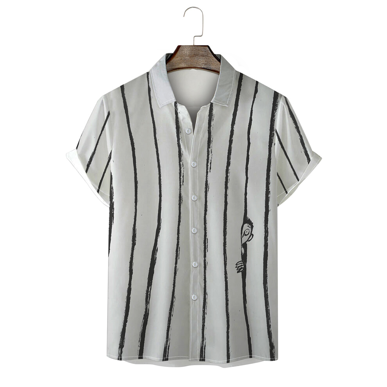Men's Patchwork Striped Hawaiian Shirt - Short Sleeve Button Down Casual Beach Top, Black, Small