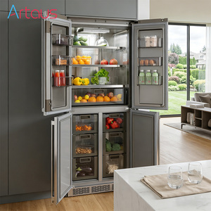 Réfrigérateur intégré à porte française en acier inoxydable grande capacité avec compresseur pour usage domestique, automobile et extérieur, conçu pour le café intelligent - Product Image 1