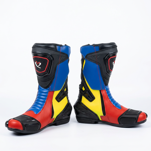 Botas de moto de carreras de media caña de cuero genuino con colores mixtos y cierre de cremallera para hombre y mujer - Product Image 5