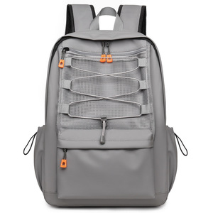 Lightweight Gray <b>Backpack</b> 15 Inch <b>Laptop</b> Compartment <b>For</b> Teenagers Leisure Travel Solid Color Polyester Lining - Product Image 1