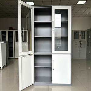 Meuble de rangement moderne multi-niveaux autoportant réglable en acier avec portes battantes en verre pour bureau, maison, salle de sport, école, classement à 4 portes - Product Image 2