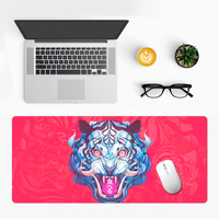 Tapis de souris de jeu antidérapant et imperméable en caoutchouc naturel et tissu, motif animal de dessin animé Tigre rose et bleu, bords cousus, grande taille, en stock