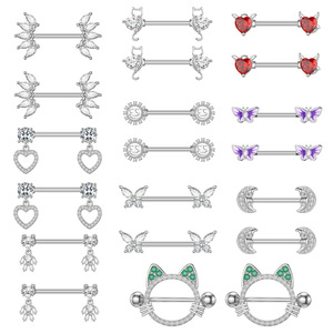 Gaby Nouvelle Arrivée Anneaux de <span class=keywords><strong>Téton</strong></span> Plaqué Argent Papillon Chat <span class=keywords><strong>Piercing</strong></span> <span class=keywords><strong>Téton</strong></span> Acier Inoxydable Bijoux de Corps <span class=keywords><strong>Piercing</strong></span> Vente en Gros pour Femmes - Product Image 1