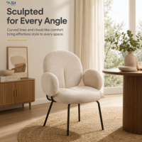 Fauteuil Boucle rembourré, dossier ovale, accoudoirs ronds, pieds en métal noir, ergonomique pour salon, bureau à domicile