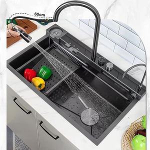 Évier de cuisine multifonctionnel en acier inoxydable 304 LED à affichage numérique avec deux bols rectangulaires et conception à un trou - Product Image 4