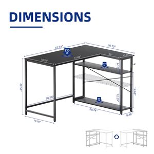 Bureau d'ordinateur en forme de L SENYU, surface métallique, rangement, bureau d'angle noir avec plateau pour clavier et gestion des câbles - Product Image 2